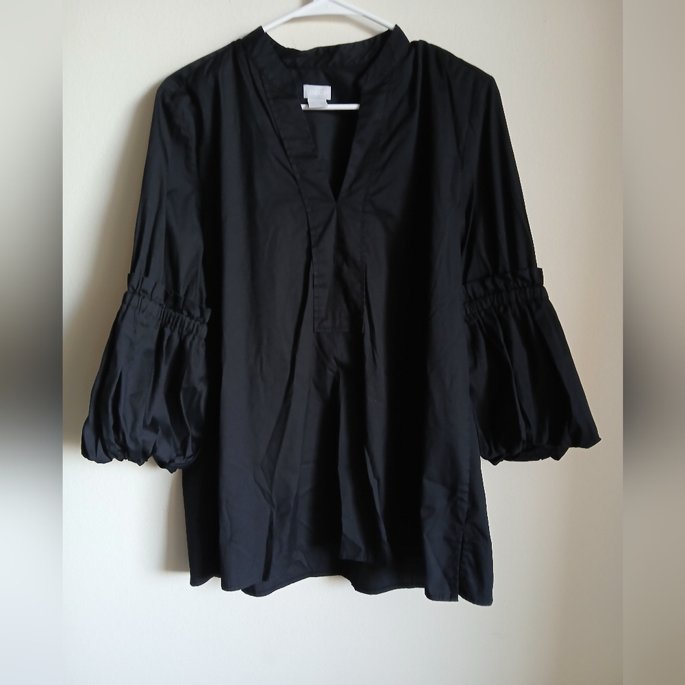 CHICO’S Black Balloon Sleeve Top Size 12